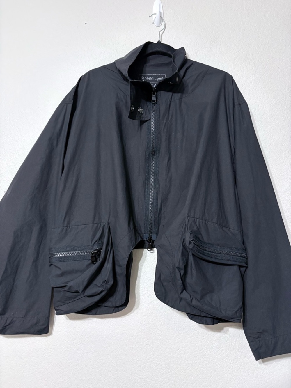 Barbara Speer Avant Garde  Black Lightweight Cotton Zip Jacket Utility Pockets‎